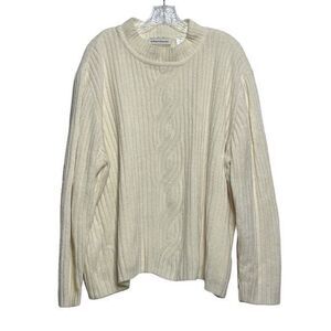 Kim Rogers Sweater Plus Size 2X Women's Cable Knit Cream Crew Neck Long‎ Sleeve